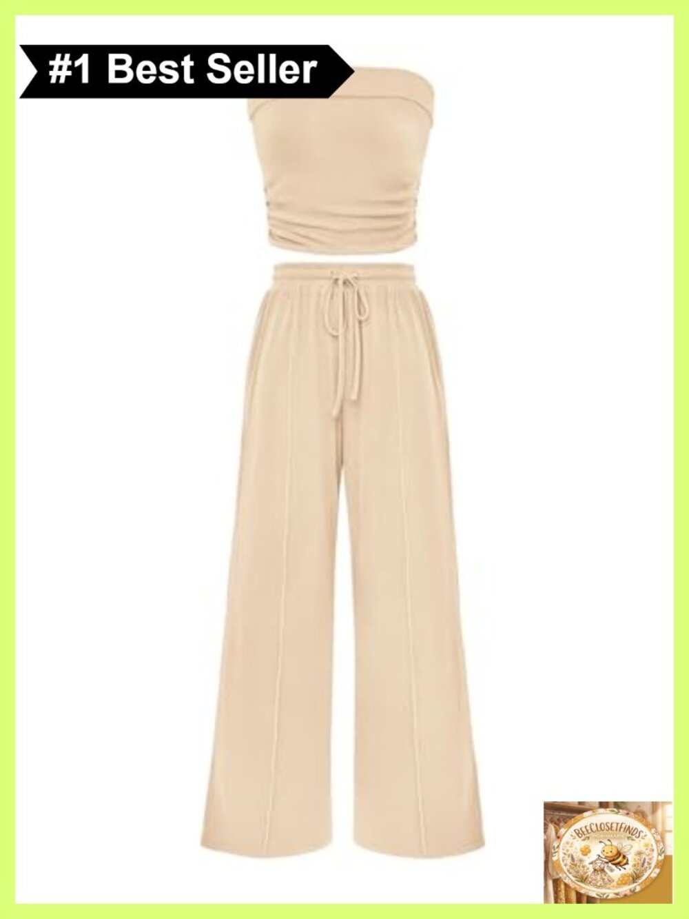 PRETTYGARDEN 2 Piece Set Ribbed Knit Tube Top Wide Leg Pants Lounge